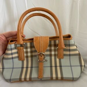 BURBERRY Nova Check Hand Bag PVC Blue Silver Handbag -preowned
